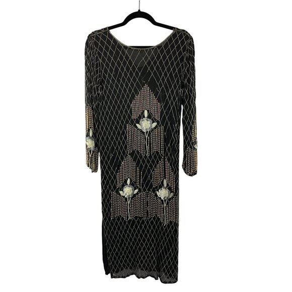 Vintage 100% Silk Beaded Dress Size M - Picture 2 of 10